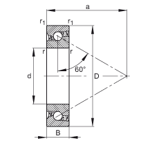 推力角接觸球軸承 BSB040072-2RS-T, 單向，接觸角 a = 60°，限制公差，兩側(cè)唇密封