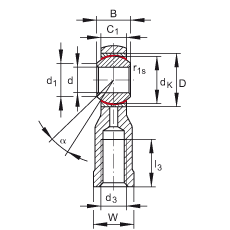 桿端軸承 GIKSR5-PS, 根據(jù) DIN ISO 12 240-4 標(biāo)準(zhǔn)，特種鋼材料，帶右旋內(nèi)螺紋，免維護(hù)