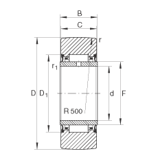支撐型滾輪 NA2208-2RSR, 無軸向引導(dǎo)，兩側(cè)唇密封