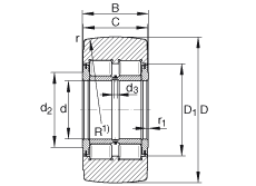 支撐型滾輪 NNTR50X130X65-2ZL, 滿裝滾子，軸向引導，兩側唇密封