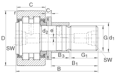 螺栓型滾輪 PWKRE35-2RS, 軸向引導(dǎo)，滿裝圓柱滾子，帶偏心擋圈，兩側(cè)唇密封