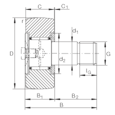 螺栓型滾輪 KR16, 軸向引導(dǎo)，兩側(cè)間隙密封