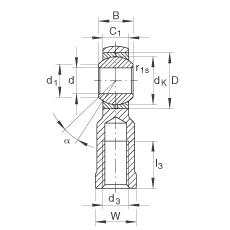 桿端軸承 GIKL12-PB, 根據(jù) DIN ISO 12 240-4 標(biāo)準(zhǔn)，帶左旋內(nèi)螺紋，需維護
