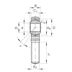 桿端軸承 GAKL22-PB, 根據(jù) DIN ISO 12 240-4 標(biāo)準(zhǔn)，帶左旋外螺紋，需維護(hù)