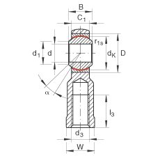 桿端軸承 GIKL12-PW, 根據(jù) DIN ISO 12 240-4 標(biāo)準(zhǔn)，帶左旋內(nèi)螺紋，需維護