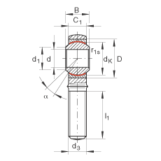 桿端軸承 GAKR25-PW, 根據(jù) DIN ISO 12 240-4 標(biāo)準(zhǔn)，帶右旋外螺紋，需維護(hù)