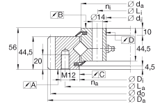 交叉滾子軸承 XSA140644-N, 標(biāo)準(zhǔn)系列 14， 外部的齒輪齒，兩側(cè)唇密封