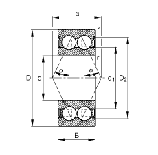 角接觸球軸承 3808-B-2Z-TVH, 雙列，雙側(cè)間隙密封，接觸角 α = 25°