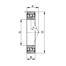 主軸軸承 HSS71921-E-T-P4S, 調(diào)節(jié)，成對安裝，接觸角 α = 25°，兩側(cè)唇密封，非接觸，限制公差