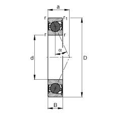 主軸軸承 HCB7215-E-2RSD-T-P4S, 調(diào)節(jié)，成對或單元安裝，接觸角 α = 25°，陶瓷球，兩側唇密封，非接觸，限制公差