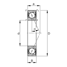 主軸軸承 B7018-E-2RSD-T-P4S, 調(diào)節(jié)，成對安裝，接觸角 α = 25°，兩側(cè)唇密封，非接觸，限制公差