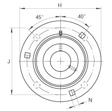 軸承座單元 GRA40, 帶三個(gè)/四個(gè)螺栓孔的法蘭的軸承座單元，沖壓鋼板，偏心鎖圈，P 型密封