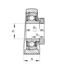 直立式軸承座單元 PAK30, 鑄鐵軸承座，外球面球軸承，根據(jù) ABMA 15 - 1991, ABMA 14 - 1991, ISO3228 帶有偏心緊定環(huán)